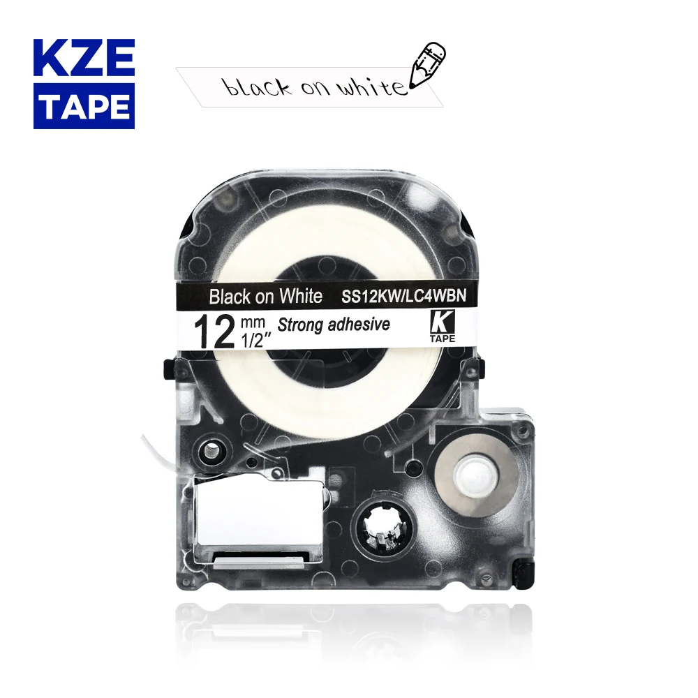 Epson label tape 12mm Black on White SS12KW LC4WBN ribbon cassette tape for KingJim label maker LW-300 LW400Epson label printer