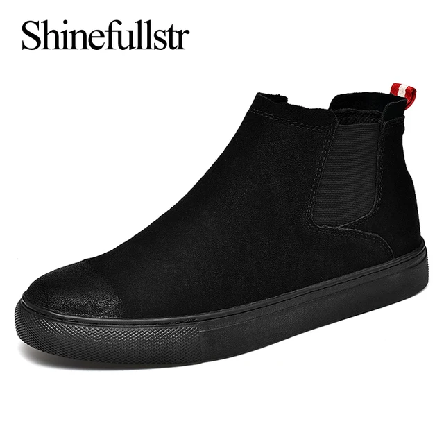 Zimowe męskie kostki płaskie modne krowie zamszowe Chelsea Boots męskie 2023 nowy projektant czarne Botas Botines Bottes Homme Bottine