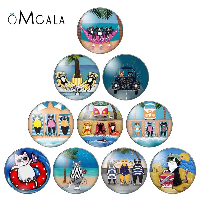 

Cartoon cute cat animals illustration 10pcs mixed 12mm/18mm/20mm/25mm Round photo glass cabochon demo flat back Making findings