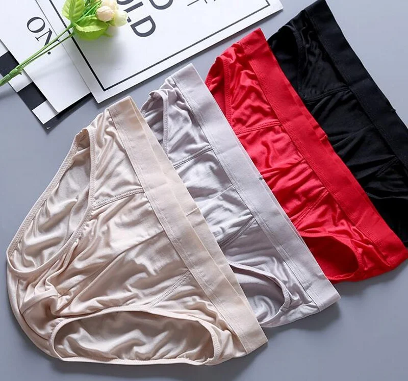 Men\'s 100% real silk thin type briefs panties Underwear Lingerie plus size M L XL 2XL 3XL 1067