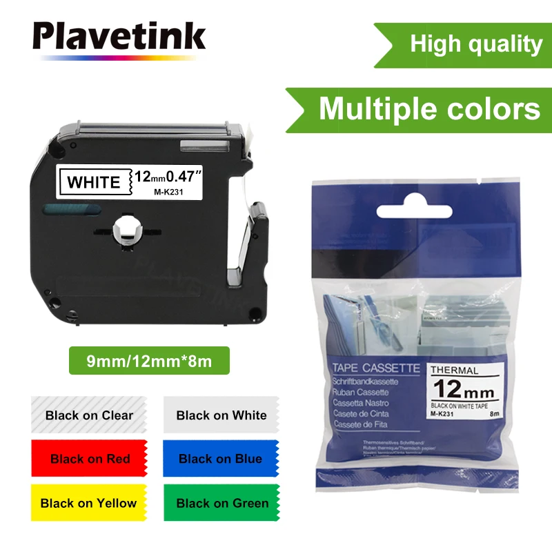 Plavetink M-K231 MK231 M-K 231 Compatible for Brother P-touch M Type Label Tape M-K131 MK-221 Brother Label Printer