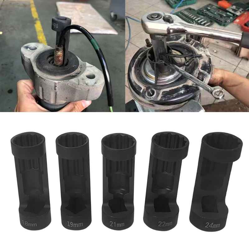 Strut Nut Socket 12 Point 18-24mm Impact Socket Removal Tool disassemble sleeve Damping 5pcs