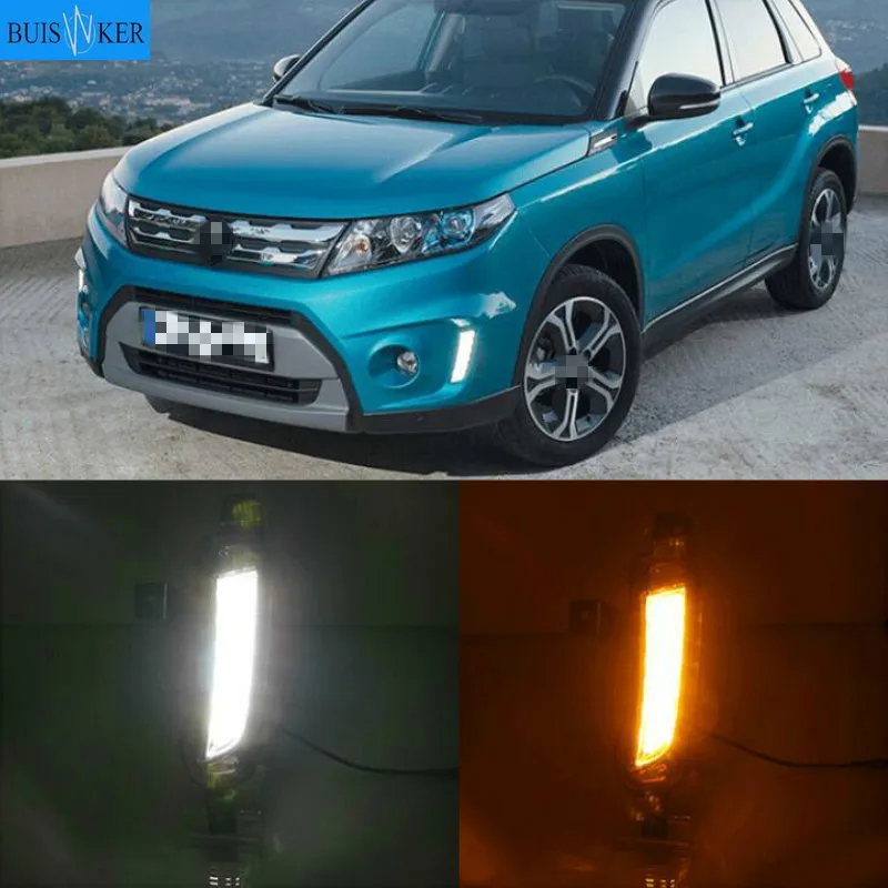 

2 шт., автомобильные светодиодсветодиодный дневные ходовые огни для Suzuki Vitara 2015 2016 2017 2018 2019 2020 противотуманные фары с желтым сигналом поворота