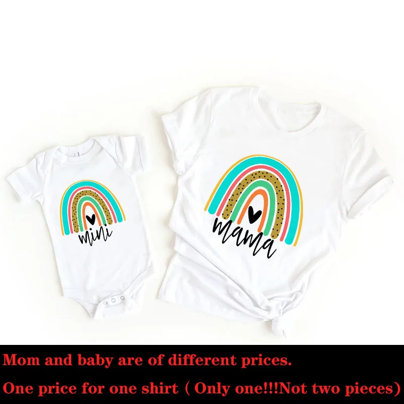 Rainbow Mother Daughter Matching Clothes Summer Family Outfits Mommy Shirts Baby Bodysuit  Baby Girl Shower Gift New Mom Present