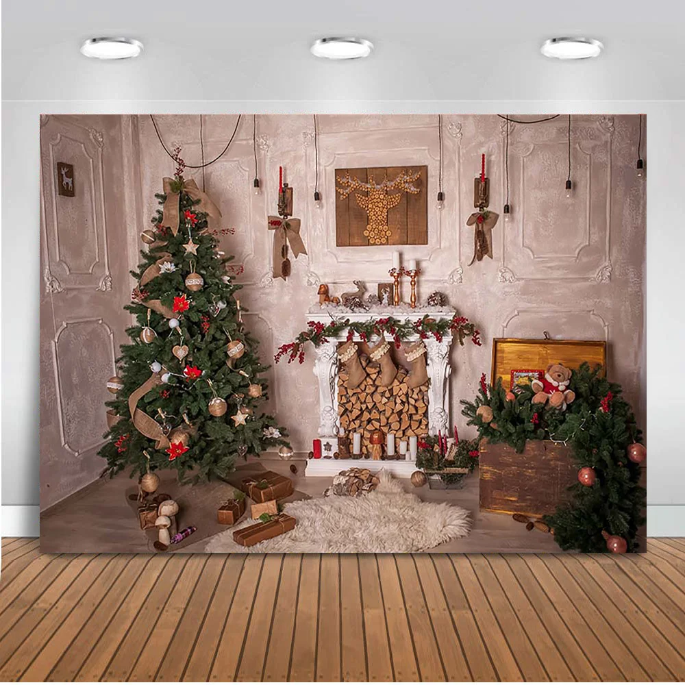 Weihnachten Hintergrund für Fotografie Winter Familie Party Kamin Socken Ziegel Wand Foto Hintergrund Glocke Weihnachten Baum Photo