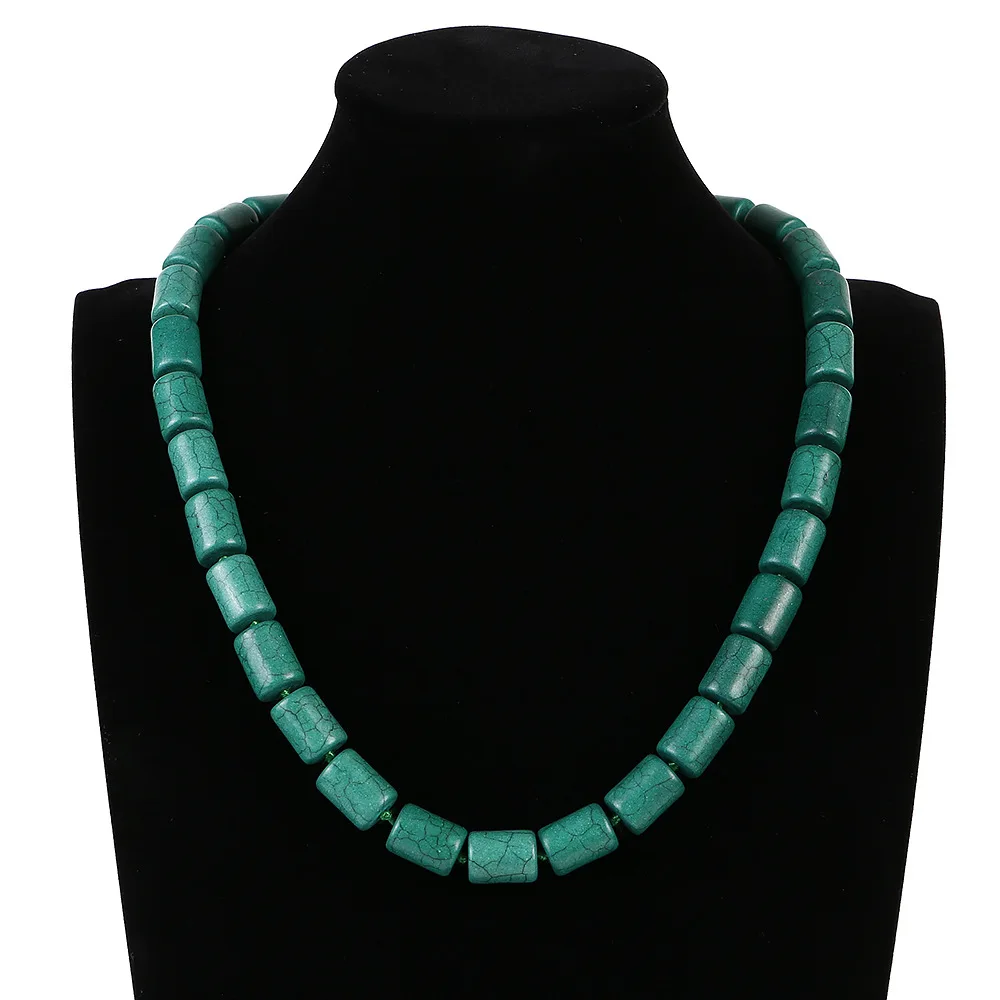

Fashion Women's Jewelry Wholesale National Wind Turquoise Beaded Necklace Navy Blue Sweater Chain