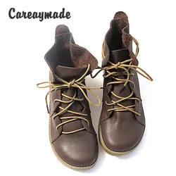 Careaymade-Handmade 100% Genuine leather Women's short Boots Casual half ankle Boots,women motorcycle single/warm boots winter