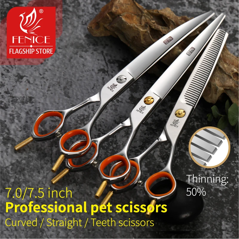 Imagem -02 - Fenice Professional Pet Grooming Scissors Grupo Dog Shears Reto Curvado Mais Fino Kits jp 440c 75