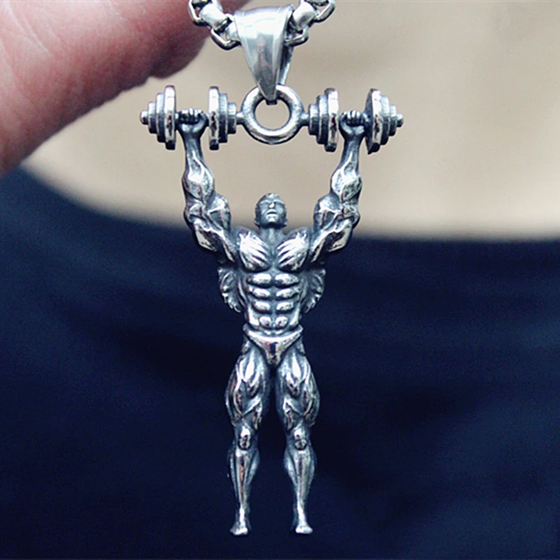 

Fine Hand-made Fitness Dumbbells Muscle Men's Pendant Jewelry Necklace