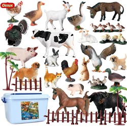 Oenux 38PCS Farm Set Action Figures Cow Hen Pig Dog Horse Poultry Animals Model Figurine Miniature Cute Educational Kid Toy Gift