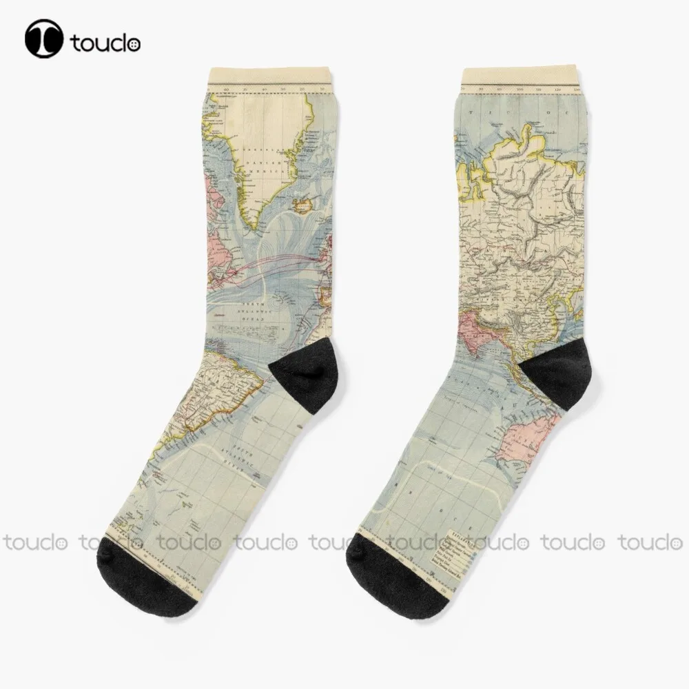 

Blue Vintage Historical World Map Socks Cute Socks For Women Unisex Adult Teen Youth Socks Christmas Gift Custom Hd High Quality