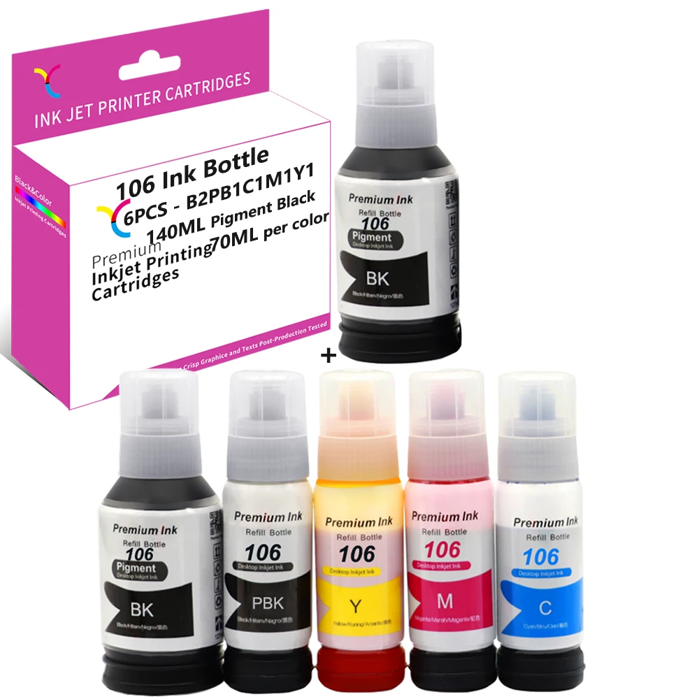 

YC Compatible for Epson 106 Refill Ink Bottles EcoTank 106 work in EcoTank ET-7750 Printer EcoTank ET-7700 Printer ET7750 ET7700