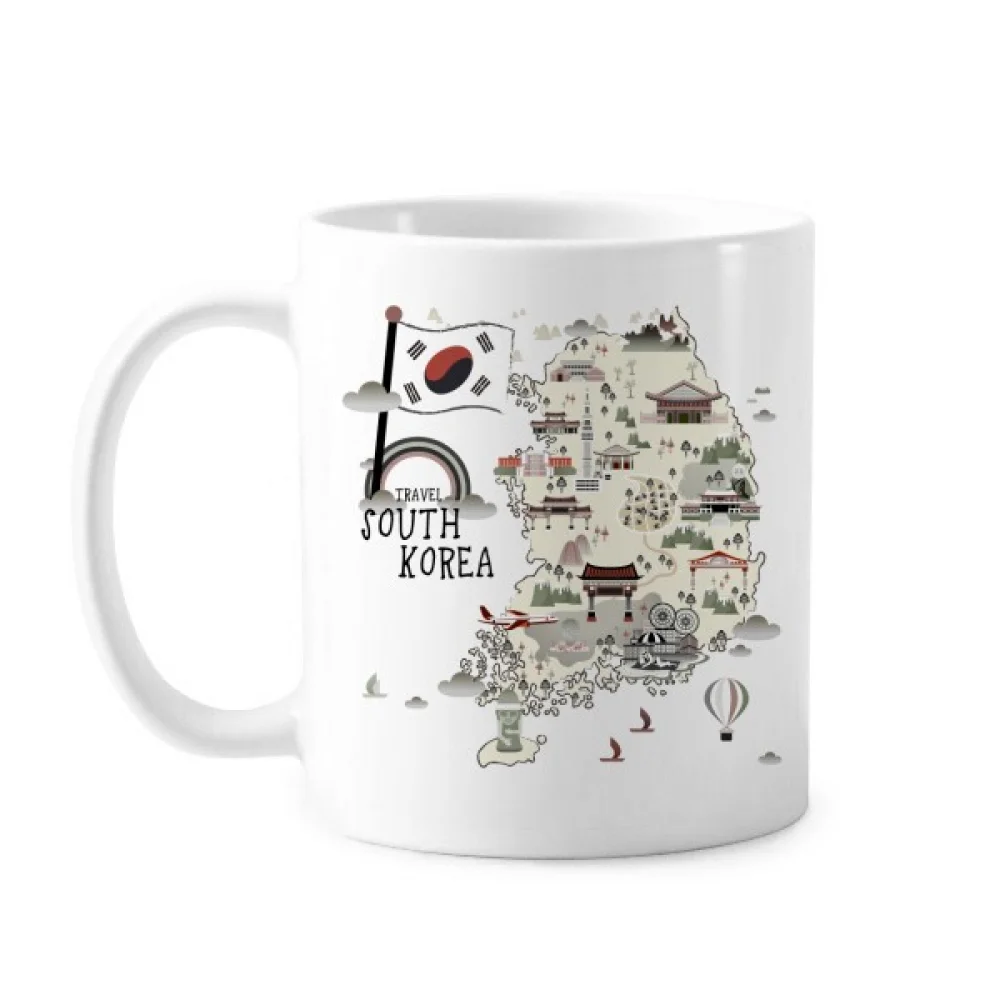 

South Korea Map Landmarks Classic Mug White Pottery Ceramic Cup Gift With Handles 350 ml