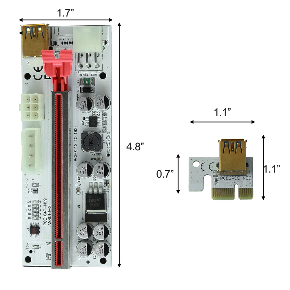 6 шт. кабель расширения Ubit PCI-E VER010-X LED PCI Express, адаптер USB3.0 6pin Sata Power 1x до 16x светодиодный удлинительная карта для майнинга Ethernet