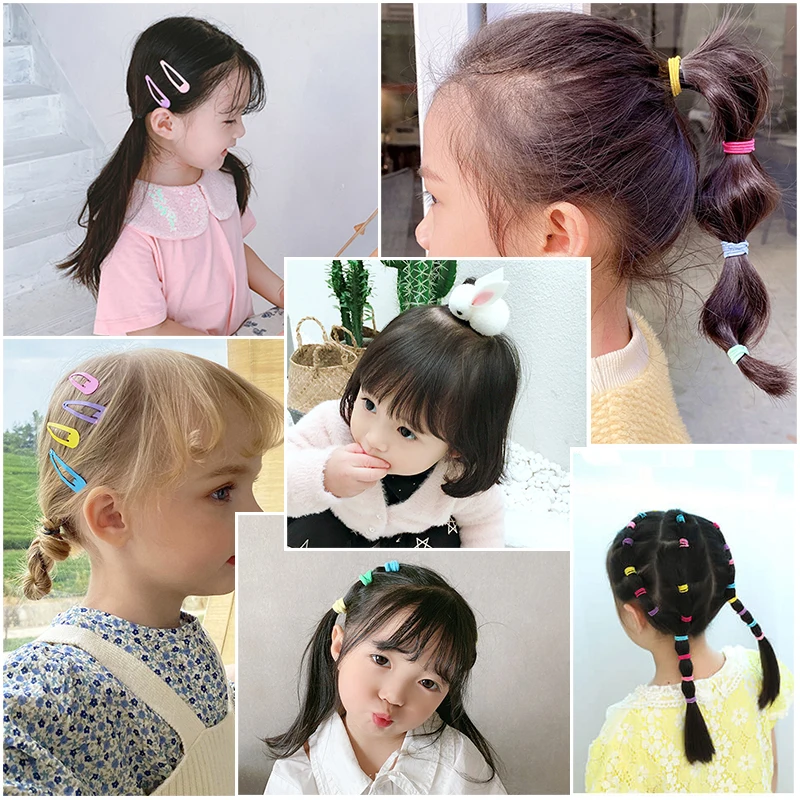 Conjunto de accesorios para el cabello para niños, bandas elásticas coloridas para el cabello para niñas, horquilla linda, banda de goma mixta, pinzas para el cabello, diadema