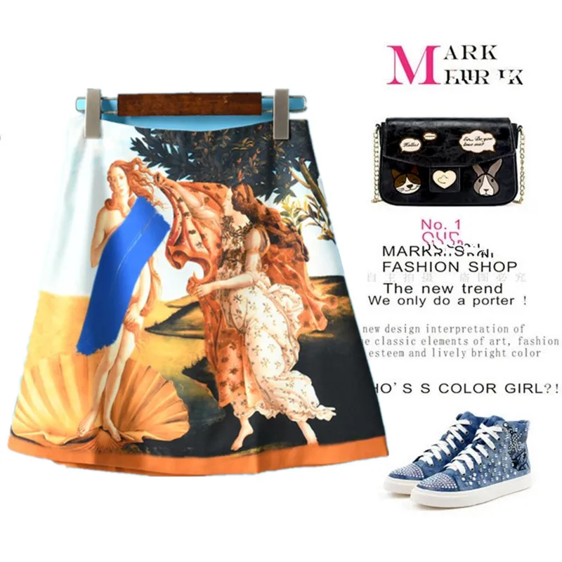 New Designer Spring Summer Vintage Skirt Women's Fancy Printed A Line Mini Royal Angel Skirts Slim Young Ladies Skirts NS943