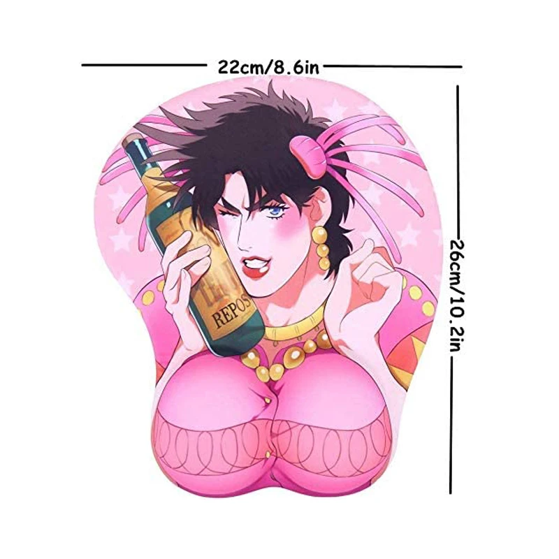 Sovawin jojo criativo dos desenhos animados anime pink3d mouse pad sexy peito gel mousepad de silicone com suporte de descanso de pulso macio tapete