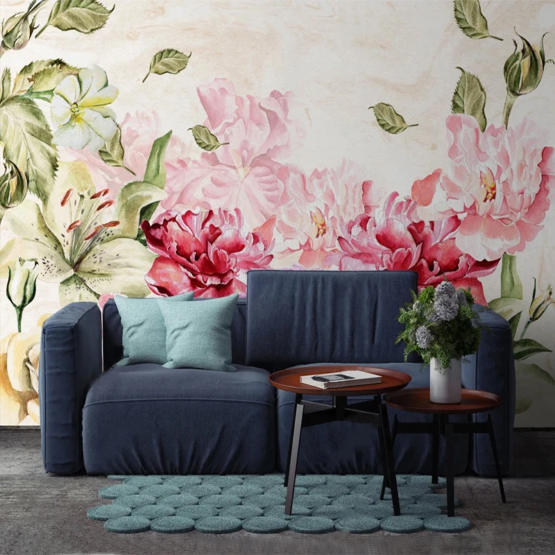 Custom Mural Wallpaper Vintage Hand Painted 3D Floral Rose Flowers Wall Painting Living Room TV Sofa Bedroom Home Decor Frescoes