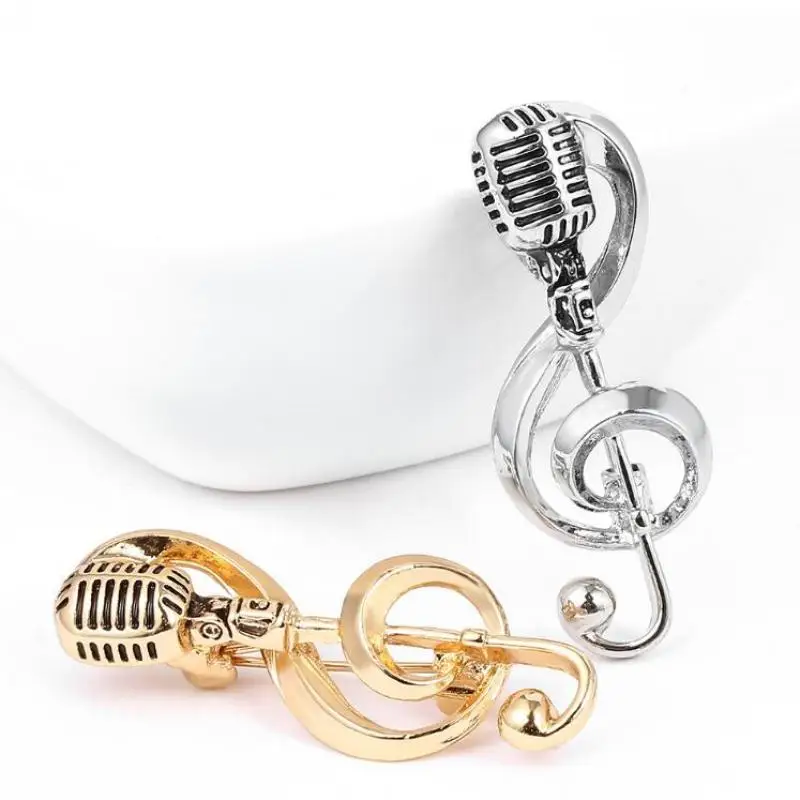 Exquisite Microphone Note Brooch Pin Suitable for Men and Women Fashion Banquet Jewelry Clothing Accessories Gifts