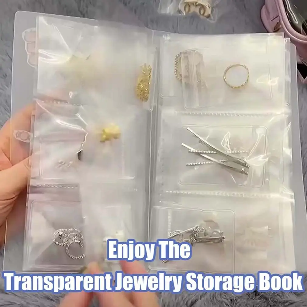 

Transparent Jewelry Storage Book Anti Oxidation Earring Necklace Storage Organizer Bag With Pockets Travel Portable Zip Lock Bag