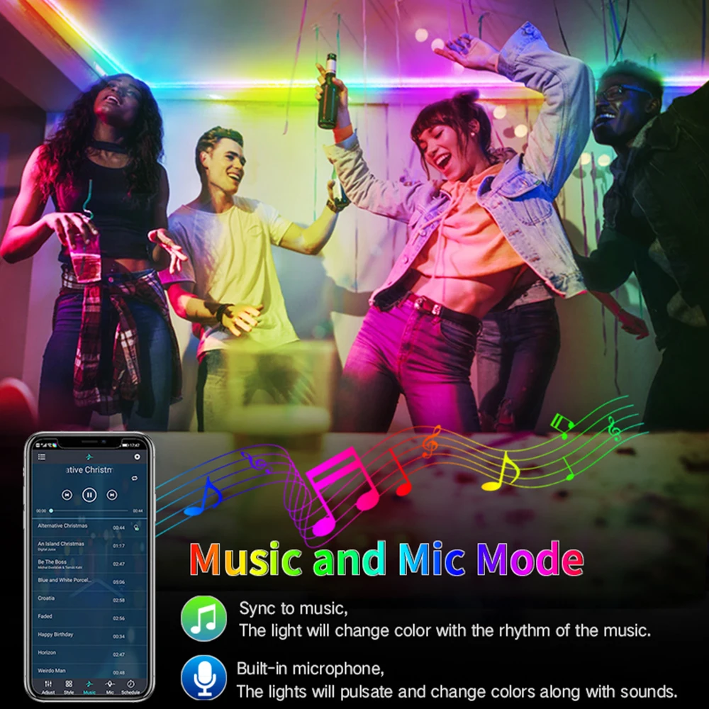 WS2811 Dream Color LED Strip Light Bluetooth App Control Flexible RGB Tape Waterproof Individually Addressable Smart Light DC12V