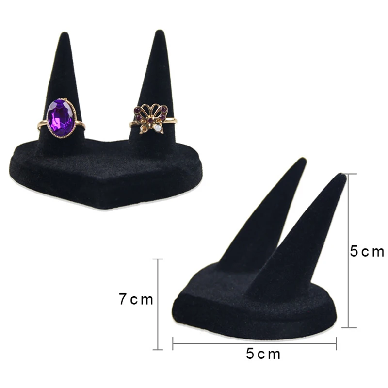 Fingertip Ring Stand Display, Jóias Titular, Showcase, Jewel Organizer, Black Velvet, Finger Cone, Novo