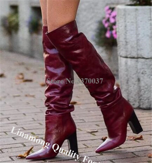 Red knee high shops heel boots