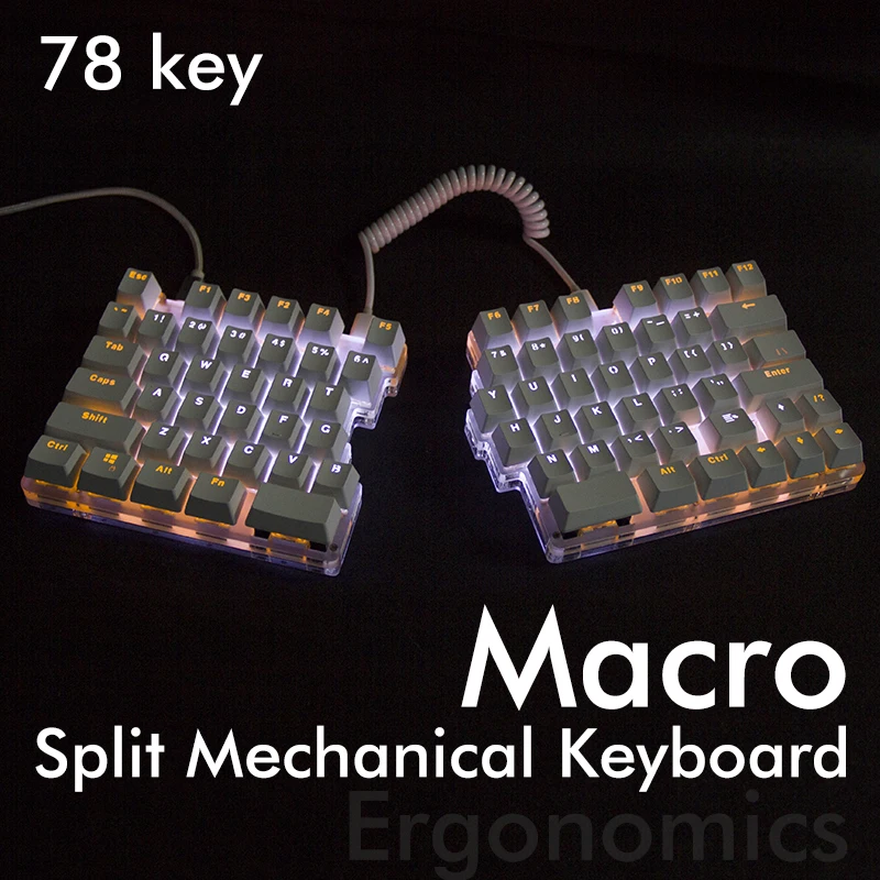 Split Macro Keyboard 78keys White Mechanical Multi- Modes LED Backlight Programmable Ergonomics Type C cable Win 7 8 10 MAC