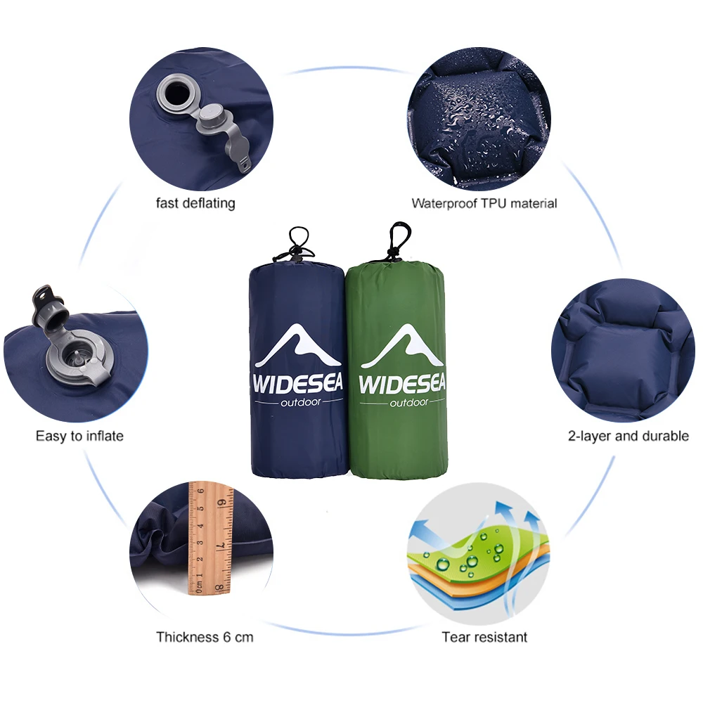 Widesea camping Dubbele Opblaasbare Matras Outdoor Slaapmatje Bed Ultralight Opvouwbare Reizen Luchtmat Kussen Vochtbestendig