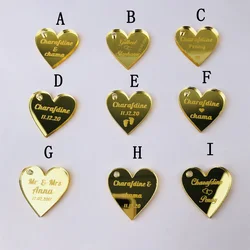 50pcs Custom Mirror silver gold Heart Label Tag Personalized MR MRS Wedding party souvenirs Table Decoration Centerpieces Favors