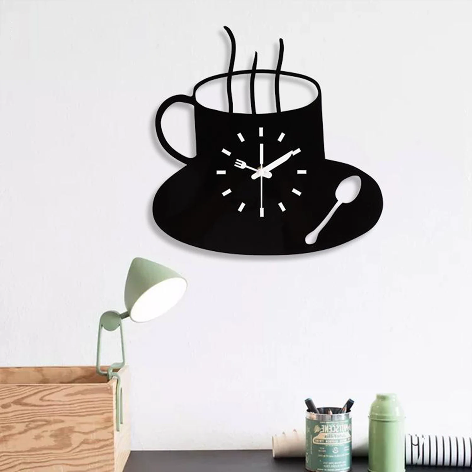 Creative Wall Clock, Coffee Cup Wooden Wall Clock Decorative, Entirely Silent Kitchen Living Room Bedroom Dining Room Clocks