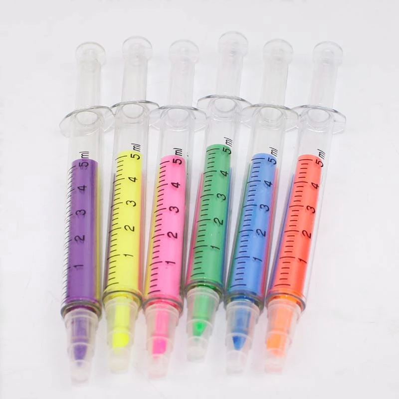 1 Pcs Creative Cute Kawaii Syringe Art Text Color Marker Graffiti Pen Highlighters Paint Draw Fluorescent School Stationery