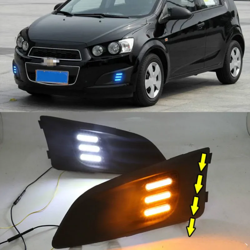 

1 Set For Chevrolet Chevy AVEO Sonic 2011 2012 2013 Car LED DRL Light Daytime Running Light Daylight With Turn Signal Lamp
