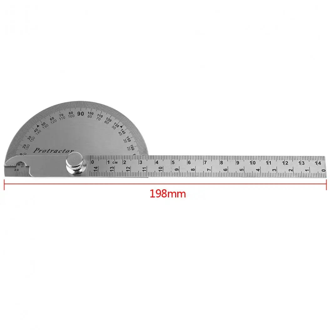 0 - 180 Degree Stainless Steel Adjustable Angle Ruler Tool with 145mm Round Head Rotary Protractor for Industrial Measurement