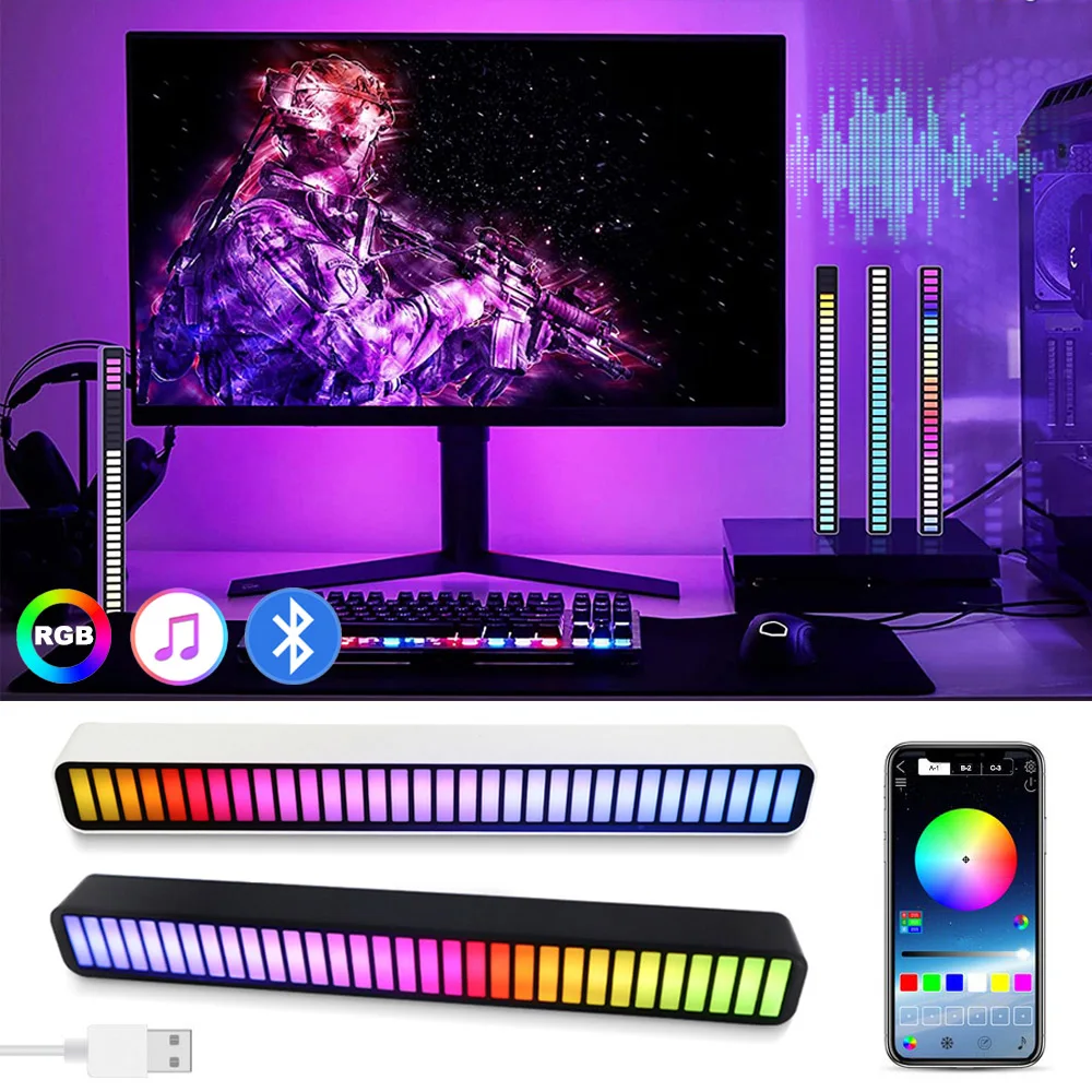 USB Smart Light Bars Bluetooth RGB Sound Control Pickup Rhythm Lamp Atmosphere Strip Light Bar Halloween Decor Holiday Lighting