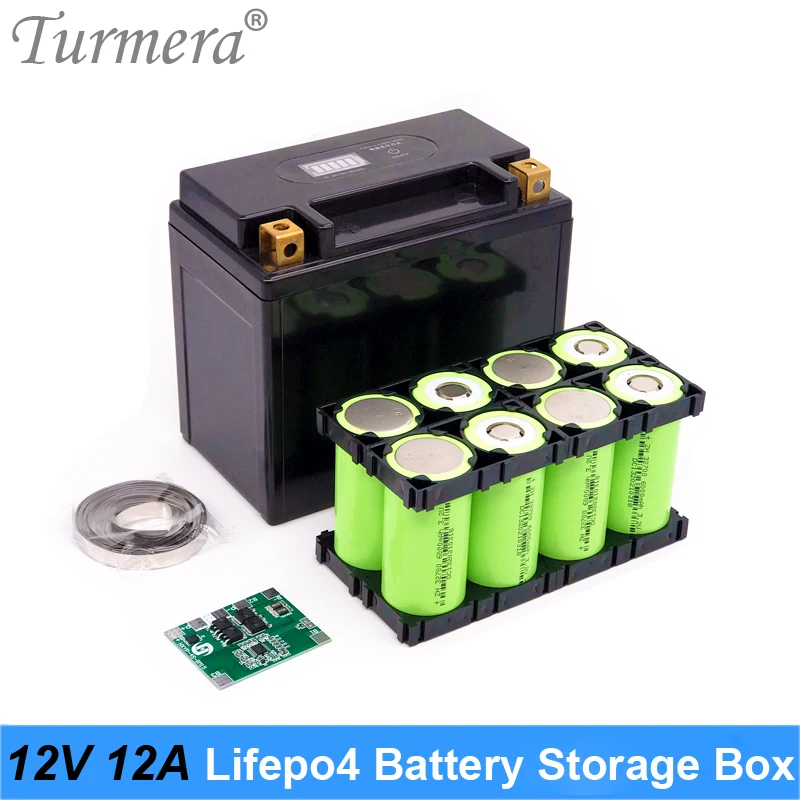 

Turmera 12V 12Ah Battery Storage Box 4S 12.8V 20A BMS 2X4 Holder Nickel for 8Pieces 32700 Lifepo4 Uninterrupted Power Supply Use