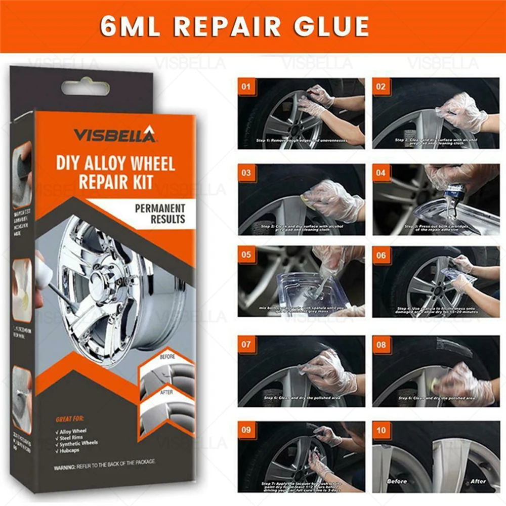 DIY Alloy Wheel Repair Kits Adhesive General Silver Car Auto Rim Dent Scratch Surface Damages Care Repair Hand Tool Set