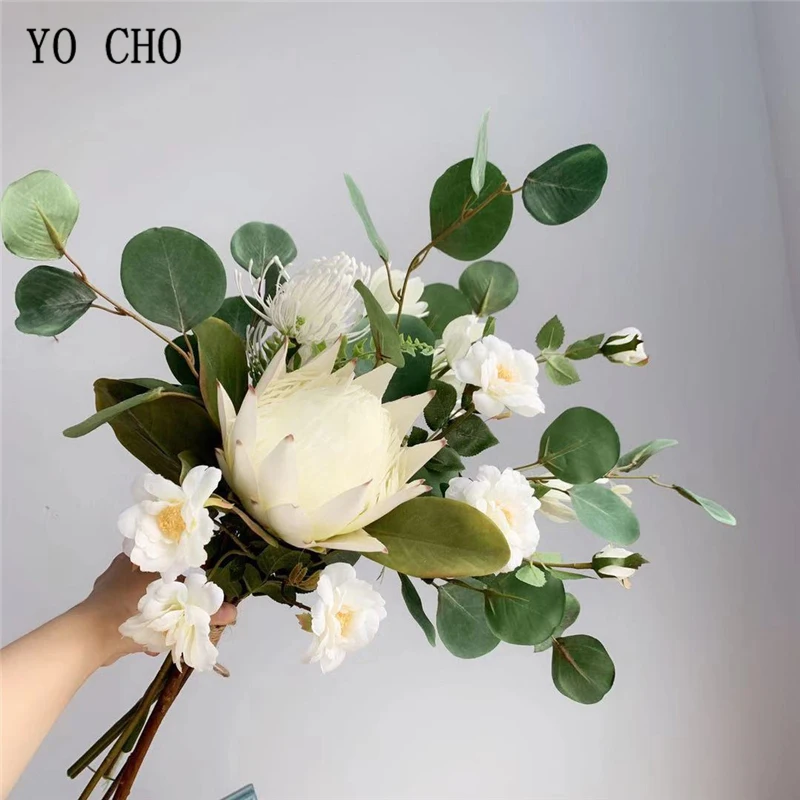 YO CHO-ramo de flores para novias y hermanas, ramo de flores artificiales, monarca rosa, Sims, Azalea, ramos de boda