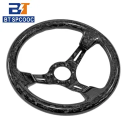 Car Steering Wheel Full Carbon Fiber 14 inch 345mm Dimple Auto Sports Steering Wheel 6 holes 70mm With Horn Button