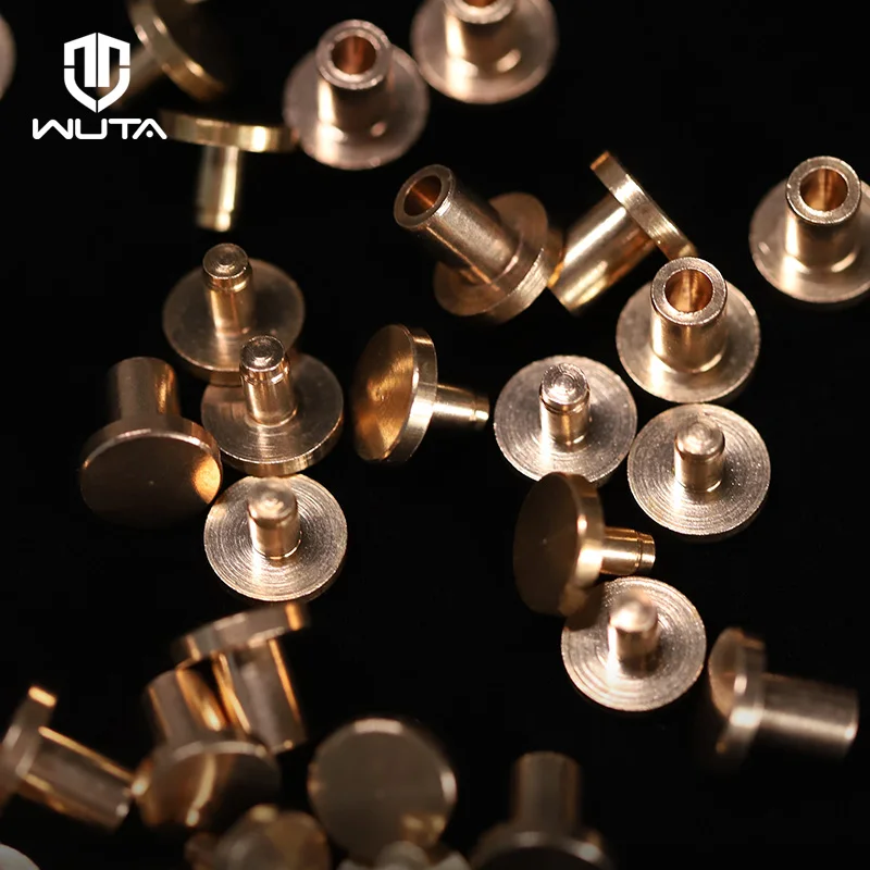 WUTA  High Quality 50set Solid Brass Flat Head Rivet Double-sided Belt Nails Leathercraft Hardware Install Only With Hammer