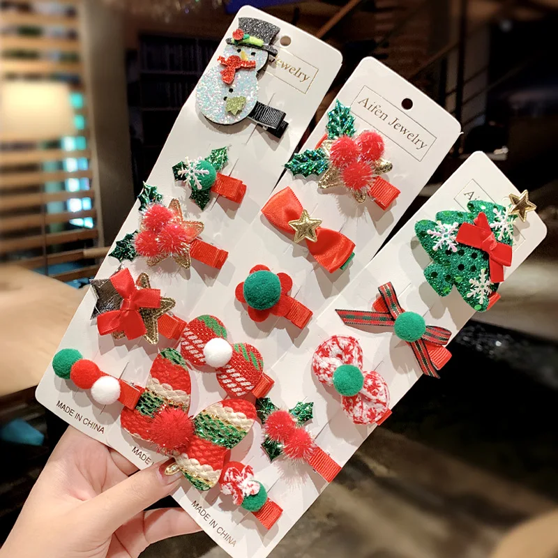 Lystrfac 5 Pcs/Set Gadis Lucu Pohon Natal Busur Rambut Jepit Rambut Anak-anak Manis Headband Rambut Klip Jepit Rambut Aksesoris