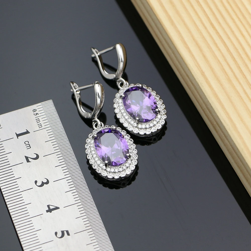 Natural Purple Stone Drop Earrings 925 Sterling Silver Fashion Jewelry Romantic Decoration For Women Wedding Dropshipping