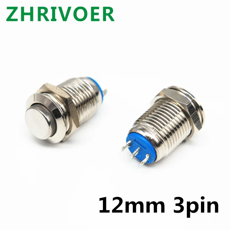 1 stücke 3pin 12mm Metall Push Button Switch Selbst-locking Verriegelnd/Momentary Reset Wasserdichte Hohe/Flache runde Nickel überzogene messing