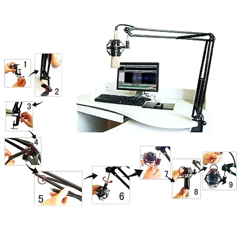 Mic Arm Stand Microphone Suspension Boom Scissor Holder For Studio Broadcast PN X6HB