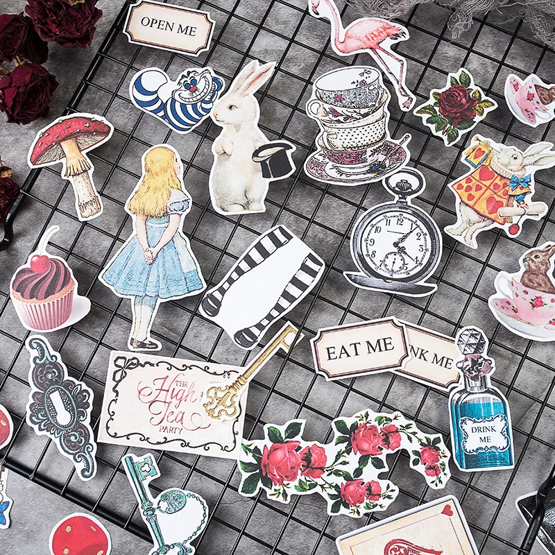 KLJUYP Alice in Wonderland Paper Stickers for Scrapbooking Happy Planner/Card Making/Journaling Project