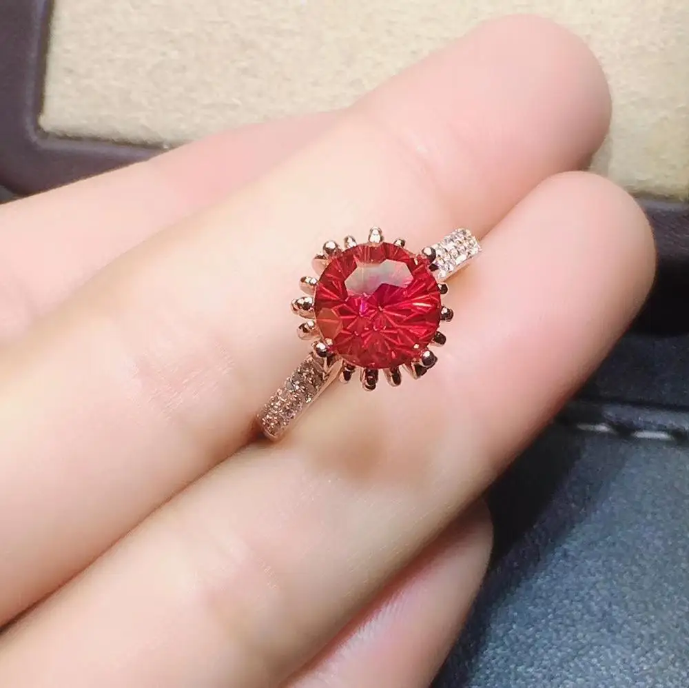 

beautiful red topaz ring women silver jewelry good cut round 925 sterling silver natural gem party birthday gift hot selling