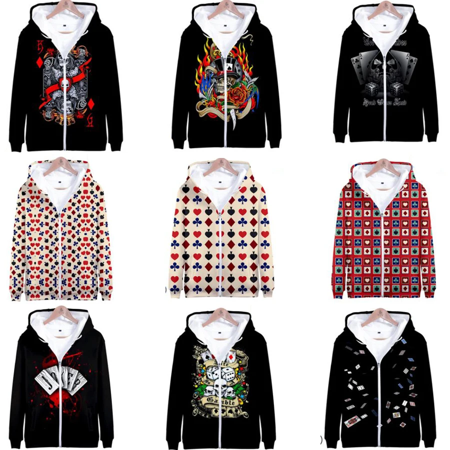 

Skull & Poker 3D Print Zip Up Hoodies Women Men Harajuku Sweatshirts Streetwear Hip Hop Zipper Hooded Jacket Male Tracksuit