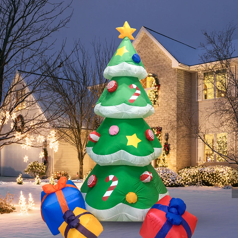 Christmas Inflatables Tree Airblown Santa Claus Climbing Tree Chased by Puppy Dog Lighted for Home Outdoor Yard Lawn Decorations