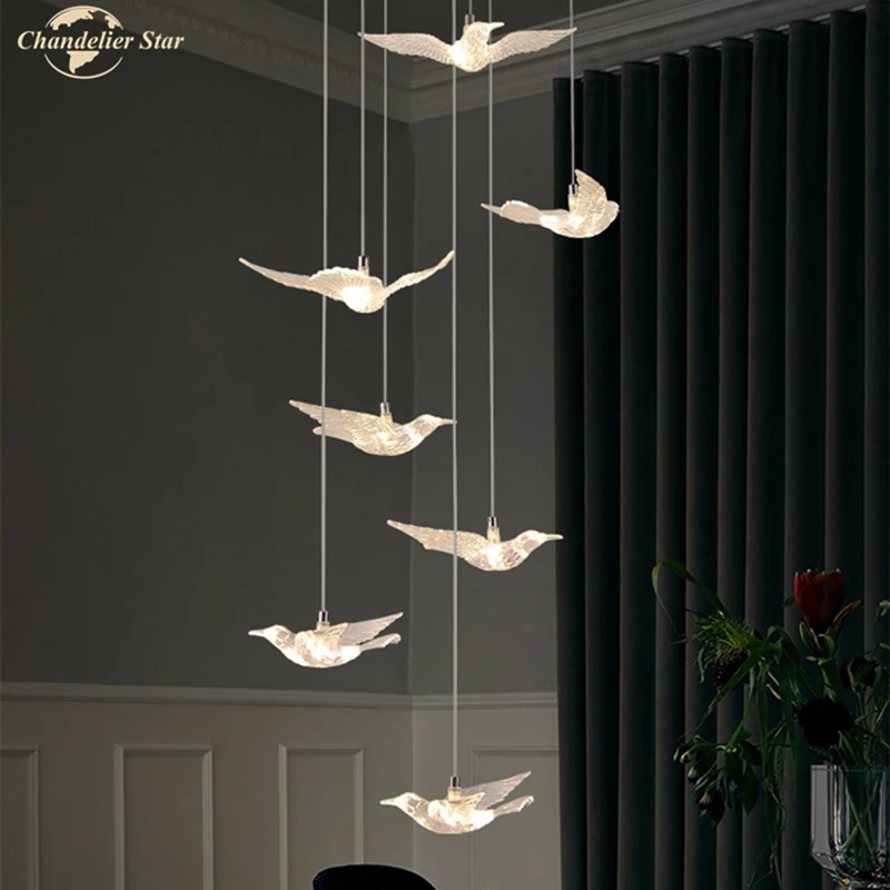 

Nordic LED Chandeliers Lighting Postmodern Acrylic Bird Pendant Hanging Lamp for Living Room Bedroom Staircase Indoor Lights