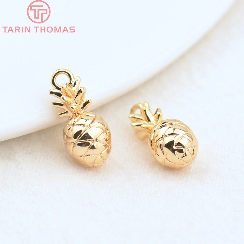 (1913)10PCS 5.5x12MM Hole 1.5MM 24K Gold Color Plated Brass Pineapple Charms Pendants  High Quality DIY Jewelry Making Findings